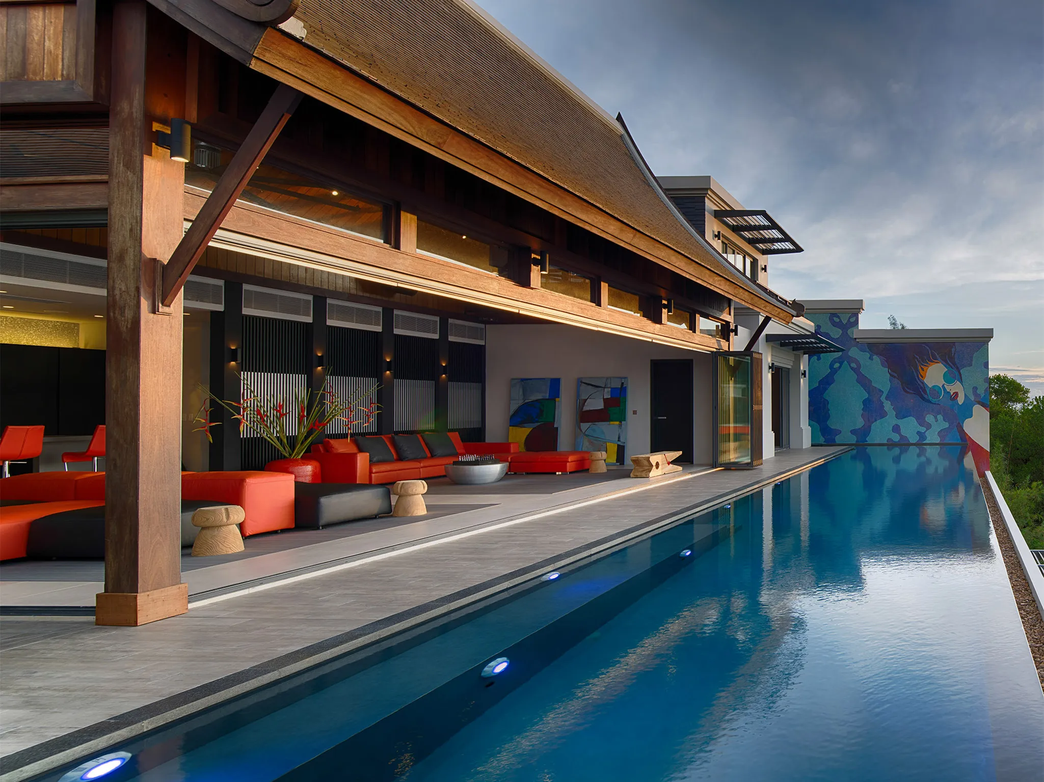 Malaiwana Villa M - Living area pool view
