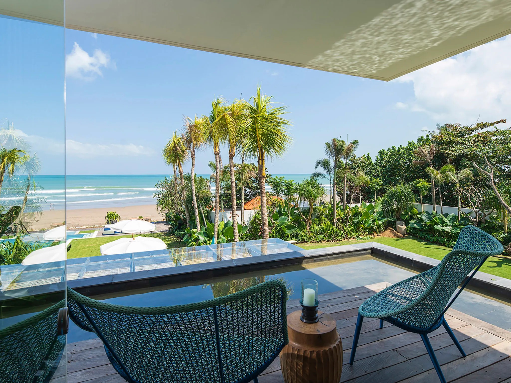 Noku Beach House - Terrace from guest bedroom with beach view