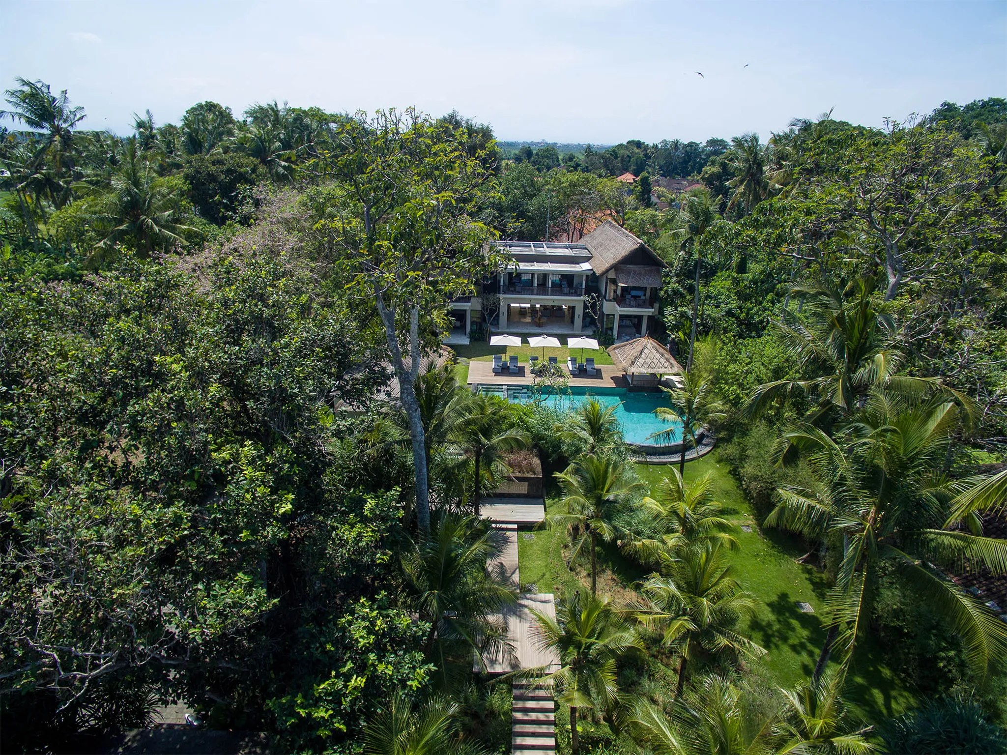 Seseh Beach Villa II - The villa and gardens from above