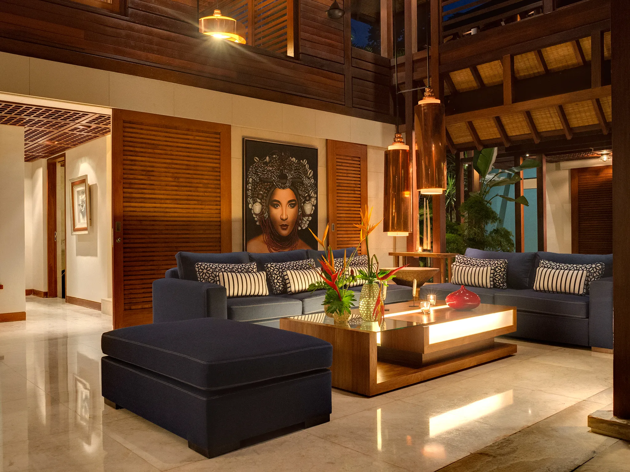 Villa Windu Sari - Living room sofas at night