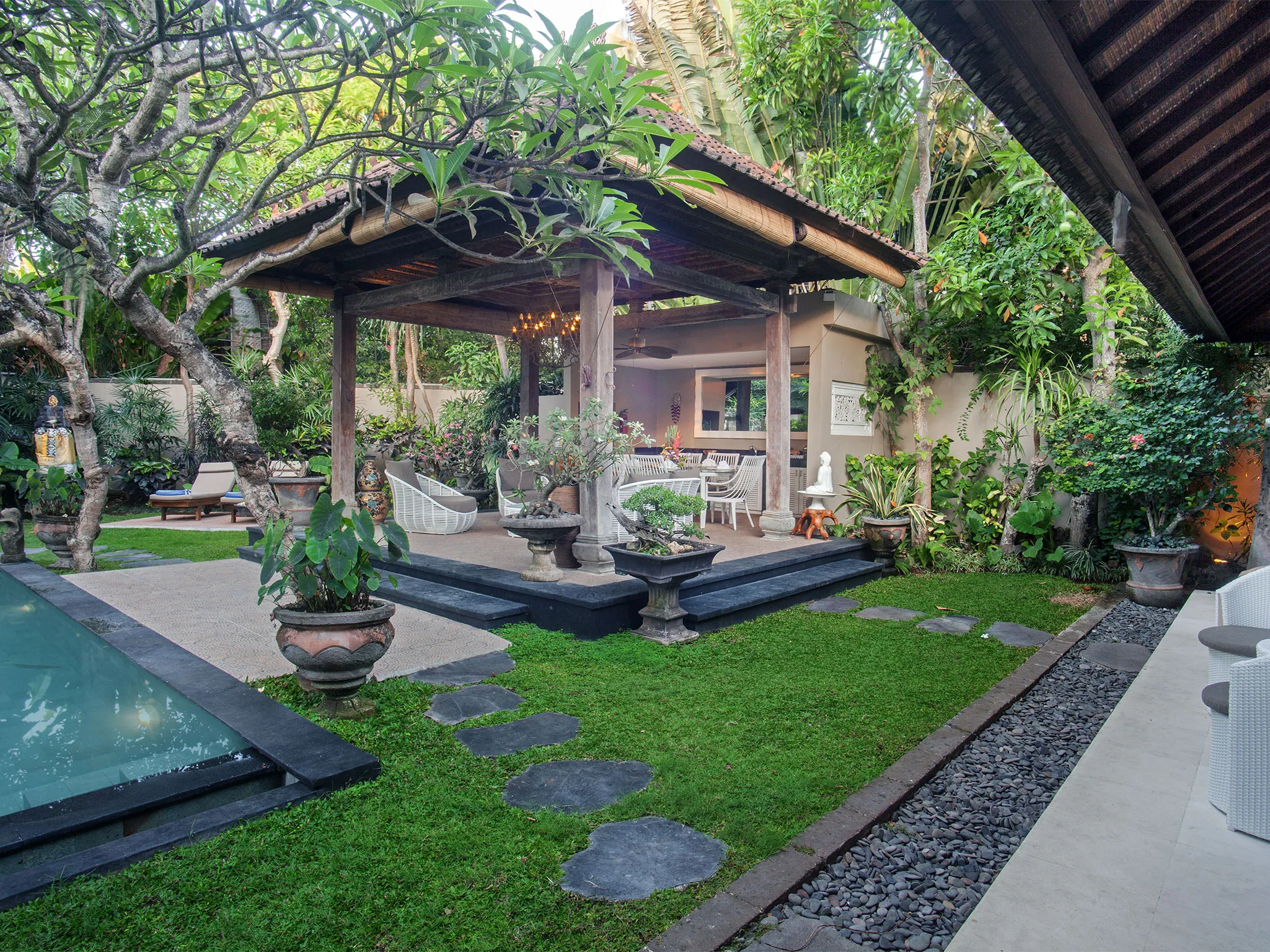 Avalon II - View across garden from guest suites