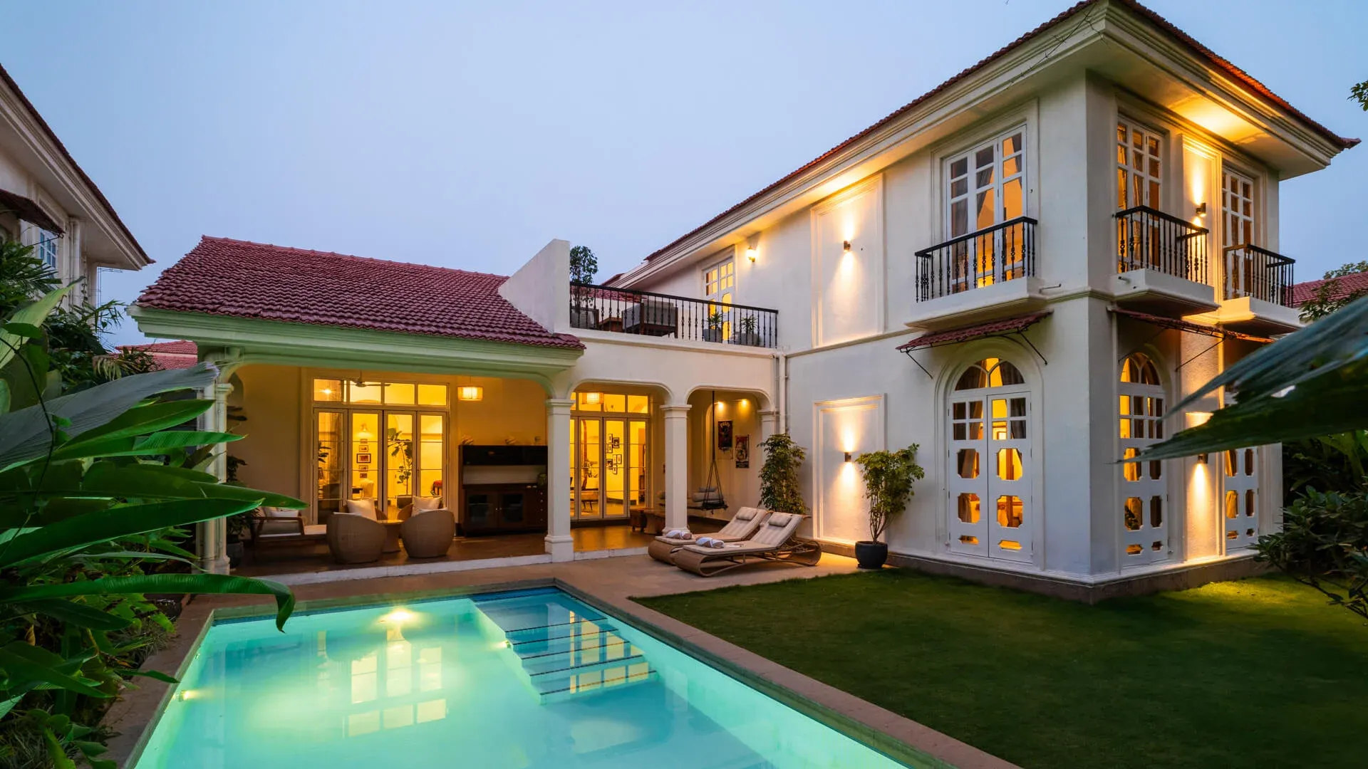 Evening Facade | Calisto Villa B by Lohono Stays