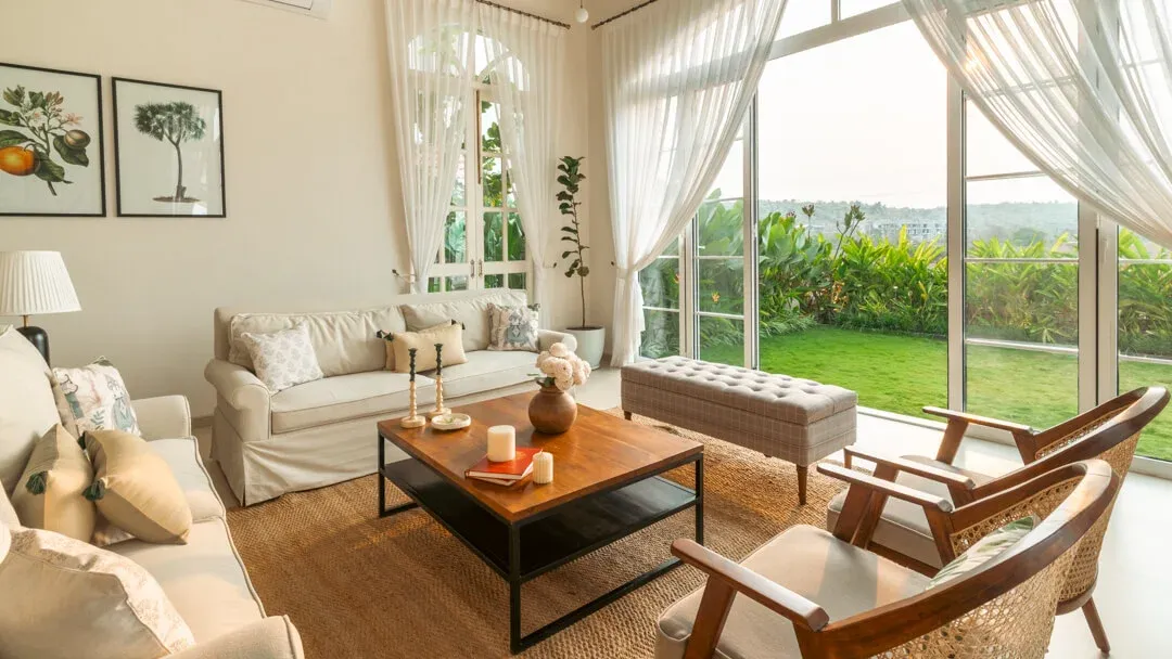 Living Area with Garden View | Enia Villa C | Goa