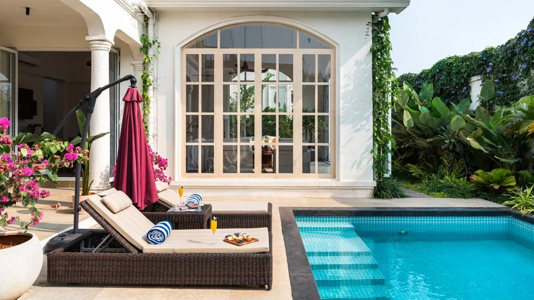 Poolside Seating Area | Mila Villa 5 by Lohono Stay