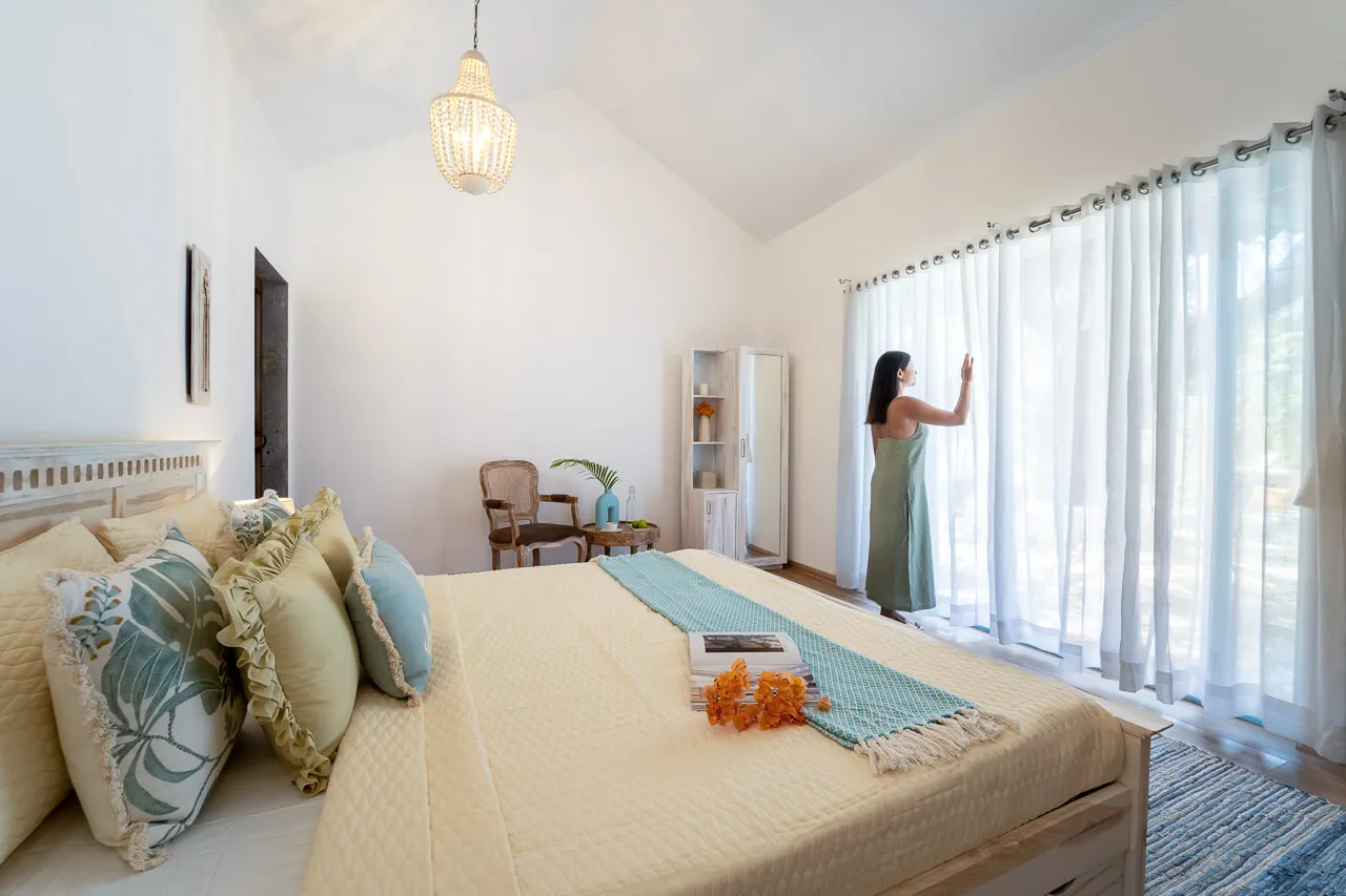 Bedroom with views | Villa Santorini in Alibaug