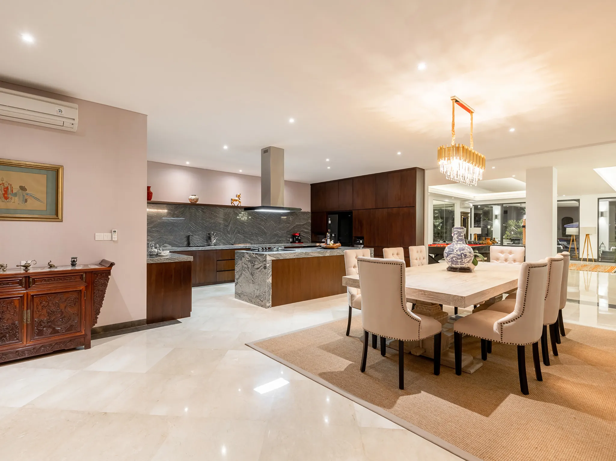Tirtha Bayu Villa I - Kitchen and dining layout