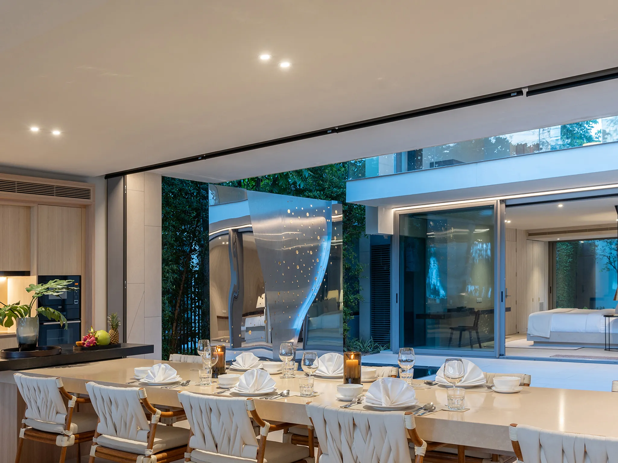 Veyla Beach Villa 6 - Inviting dining area by the reflecting pond