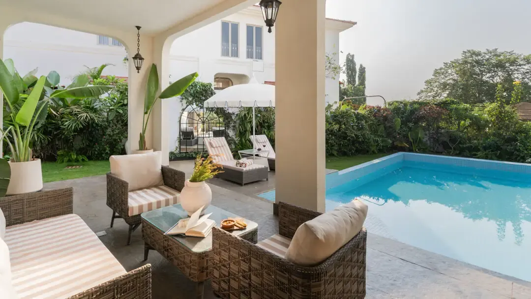 Poolside Seating | Vitalda Serenity Villa, Goa