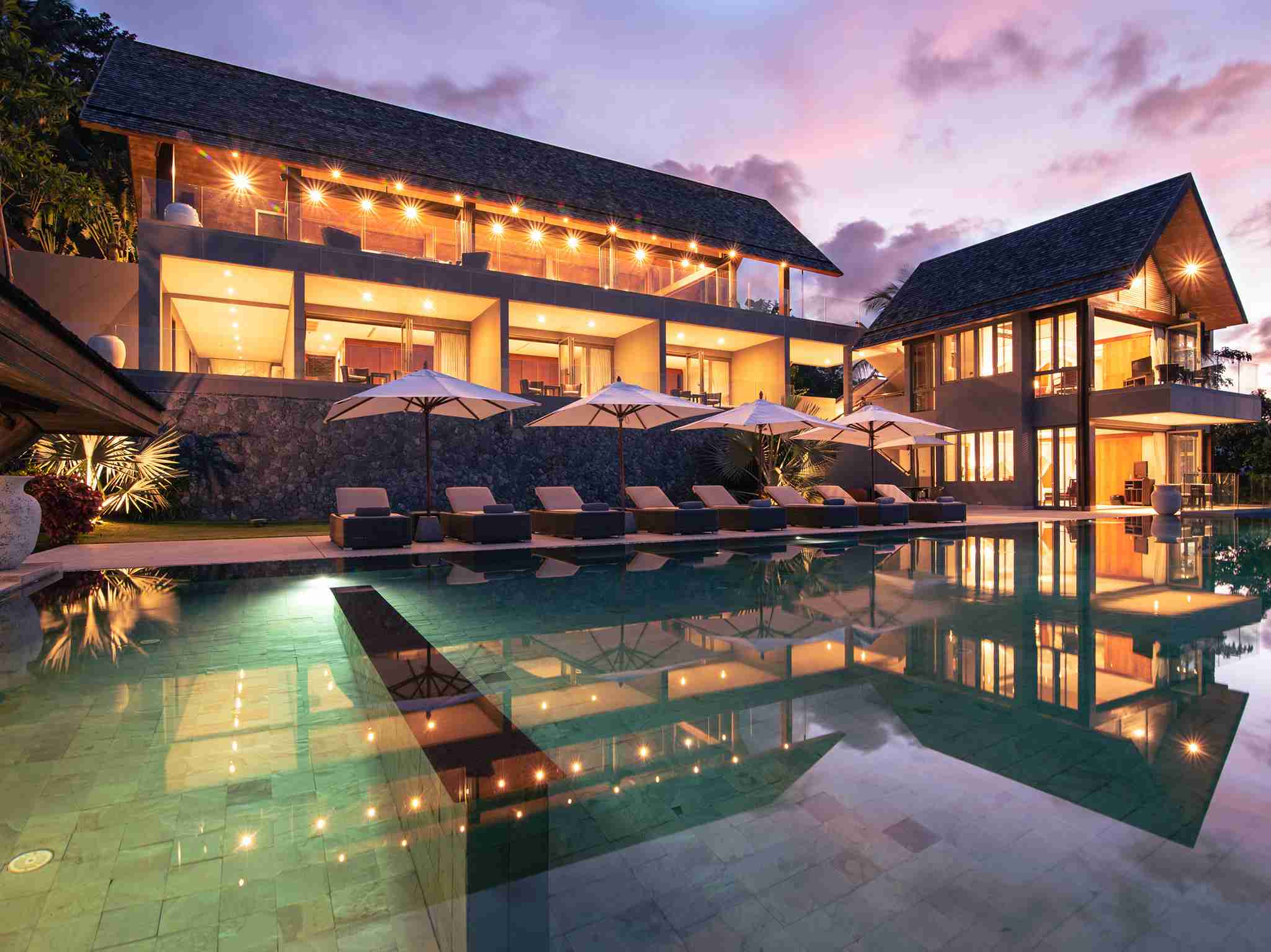 Villa Suralai - Villa pool and exterior at sunset