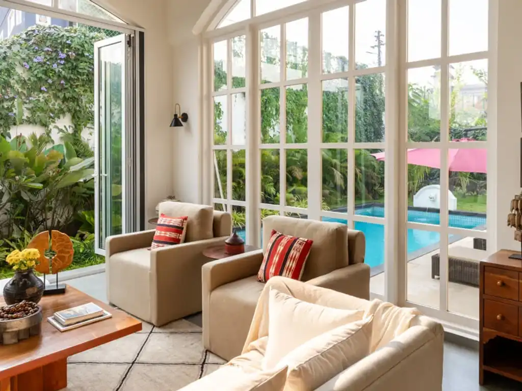 Living Area with Pool View | Mila Villa 5 by Lohono Stays