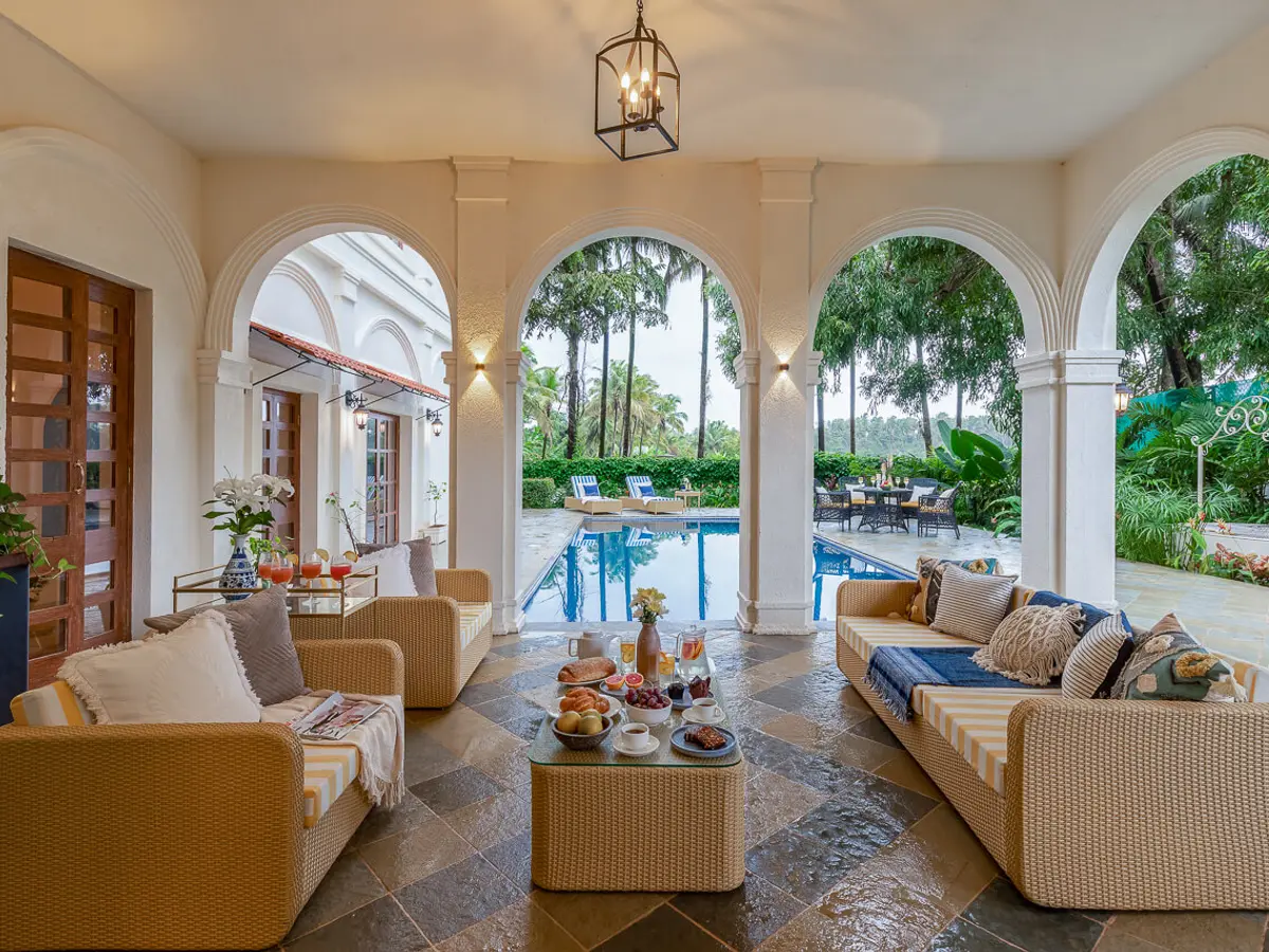 Outdoor Seating at Pool | Villa Brisa by Lohono Stays