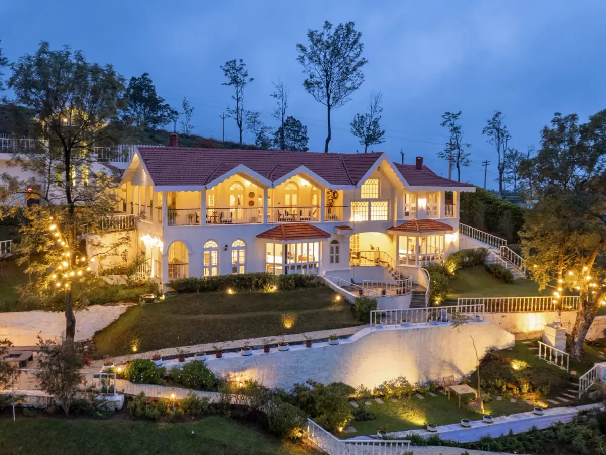 Evening Facade | Aeriel View | Villa Aikyam