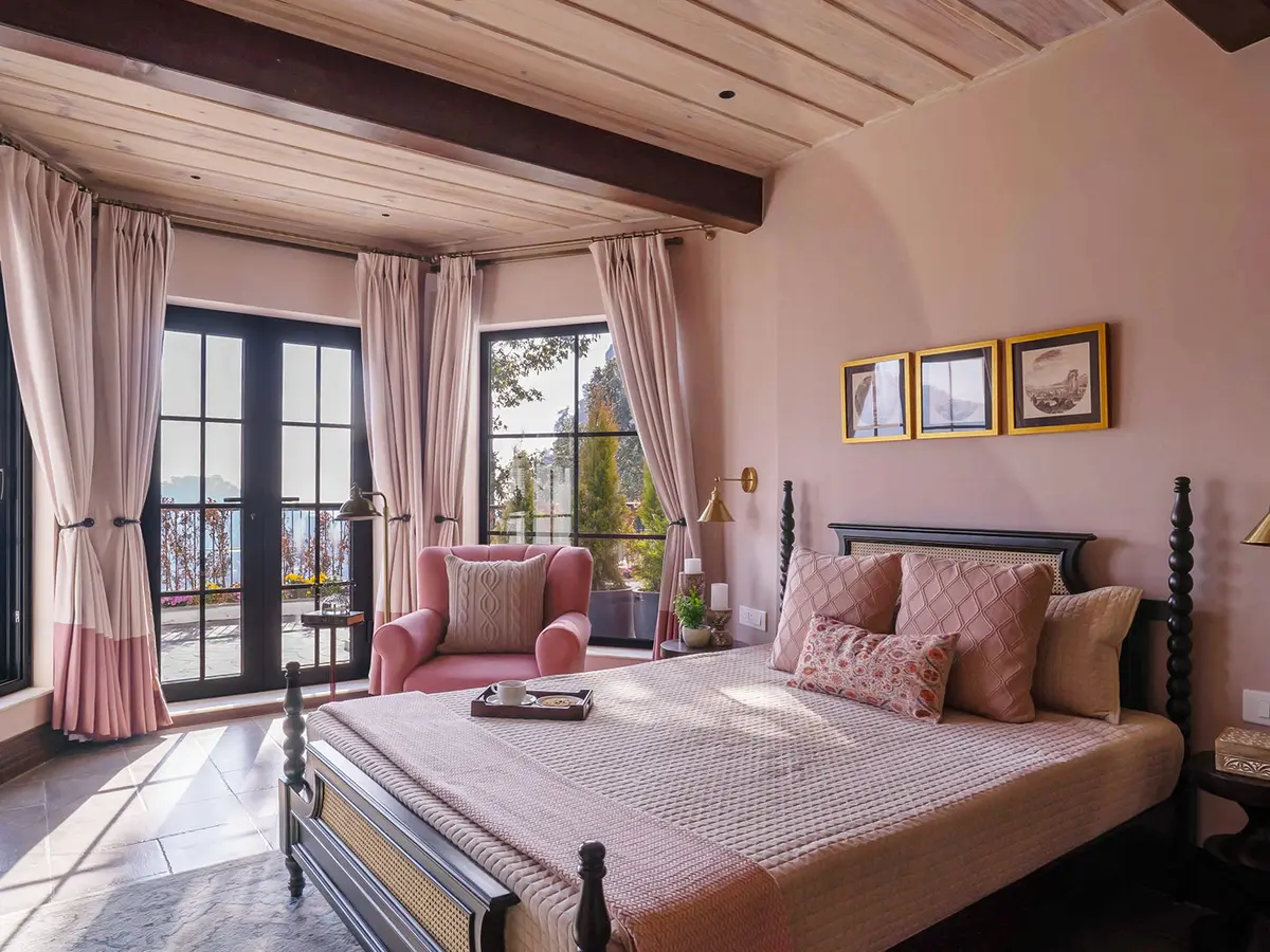 Bedroom with French windows - Airyland Estate, Mussoorie
