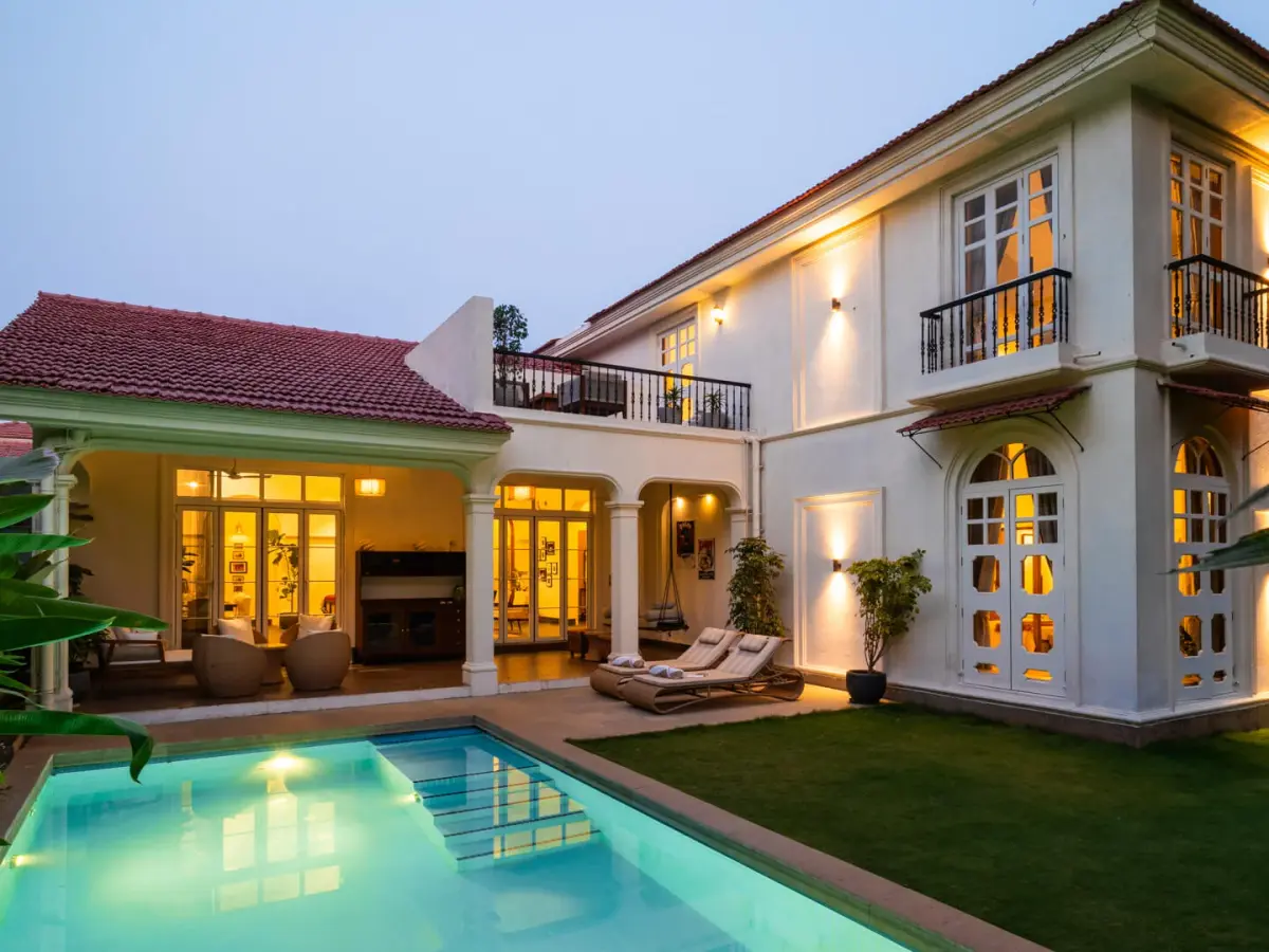 Evening Facade | Calisto Villa B by Lohono Stays