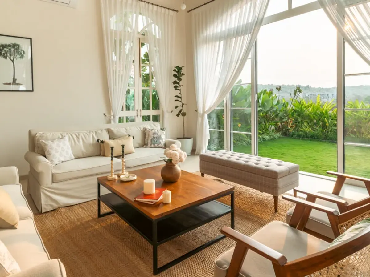 Living Area with Garden View | Enia Villa C | Goa