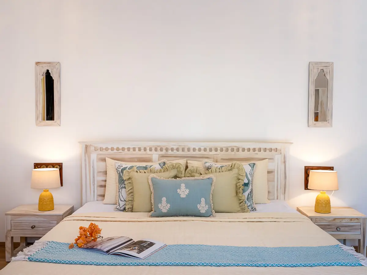 Pool-facing bedroom | Villa Santorini in Alibaug