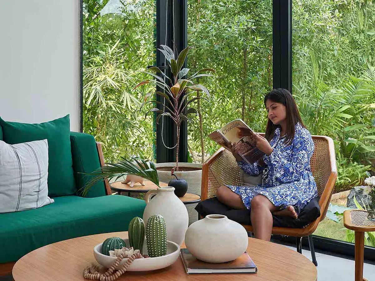 Modern Living Room with Garden View - Sienna | Lohono Stays