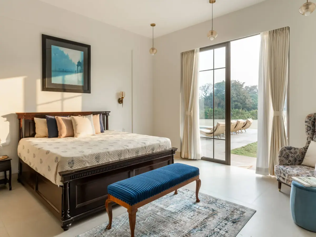 Bedroom with Pool Views | Ushta Villa | Alibaug